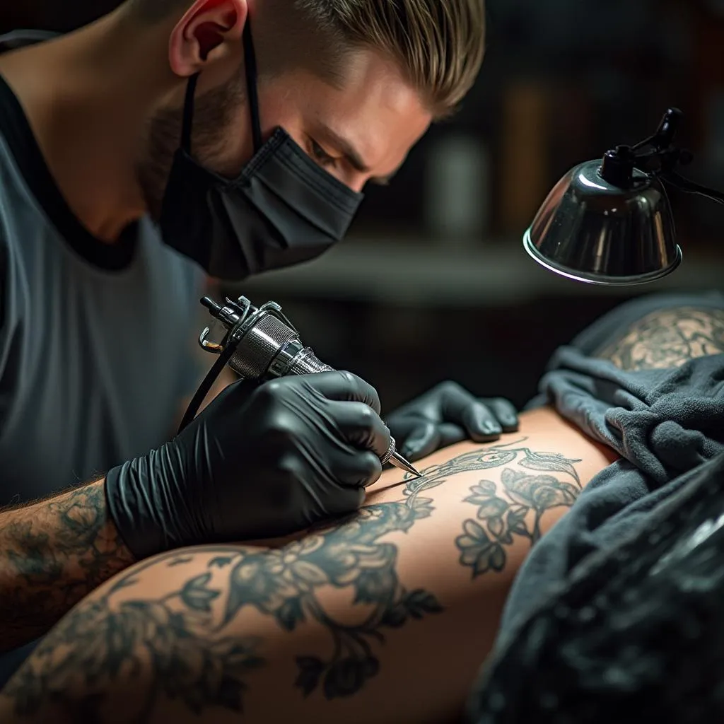 Artista trabajando en un diseño detallado