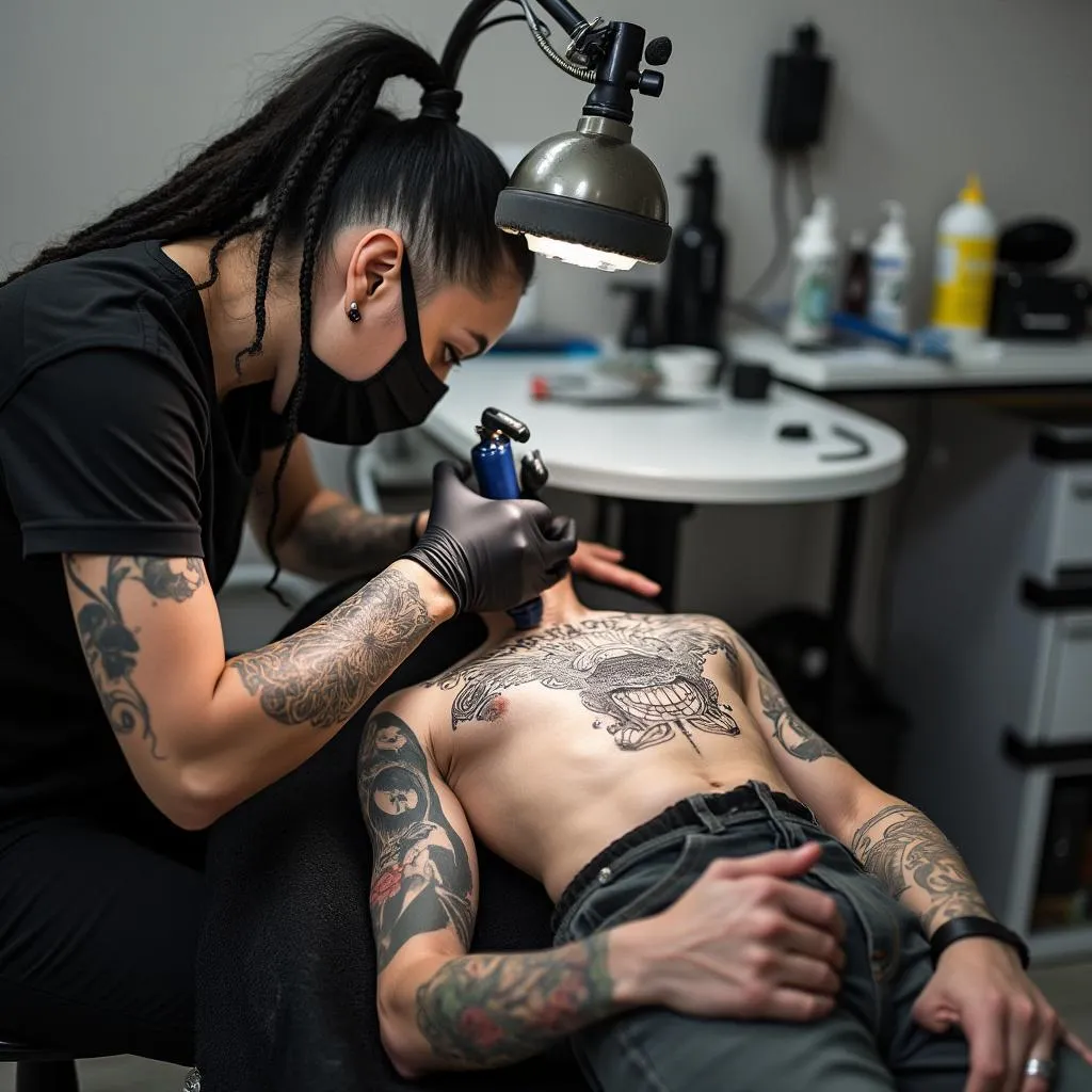Tatuaje artístico en proceso
