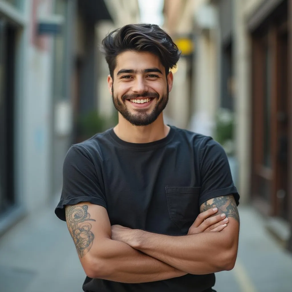 Cliente satisfecho mostrando su tatuaje